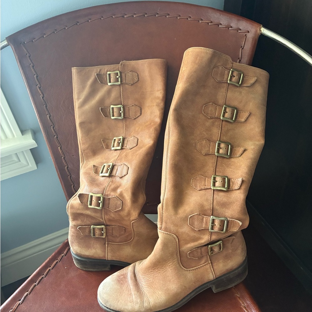 BCBGeneration Women's Tall Buckle Boots in Tan